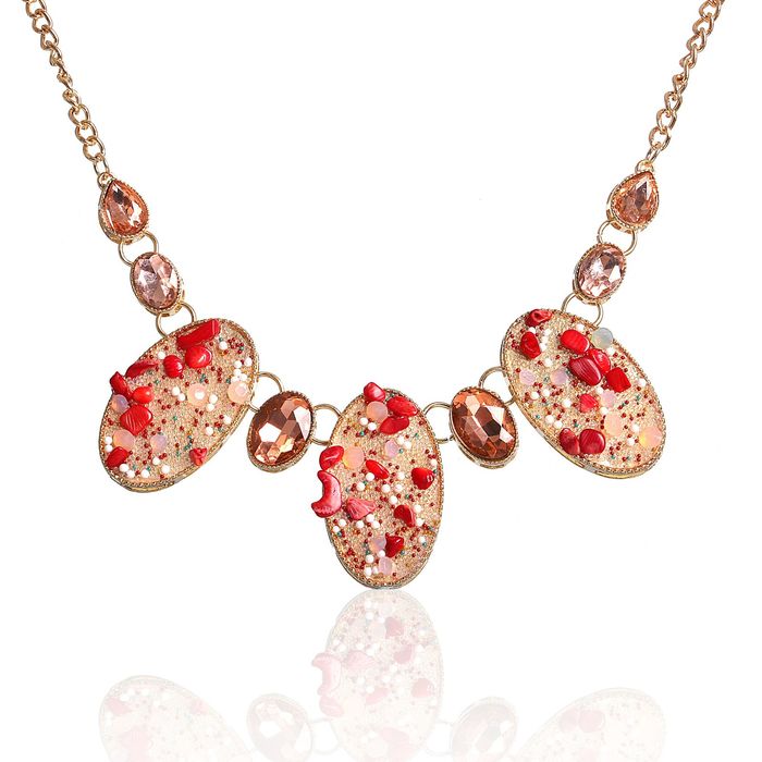 Колье "Искры света" овалы, цвет красный в золоте
