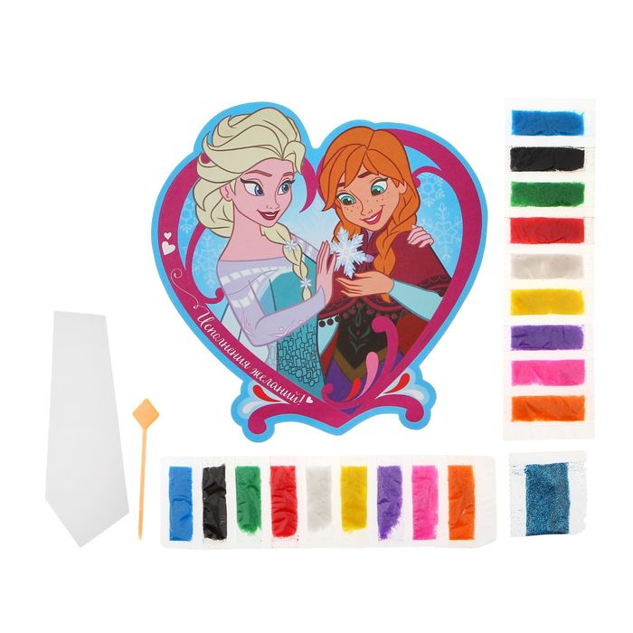 Фреска песком (9 цветов) и блёстками "Исполнения желаний", Холодное сердце, бонус: игра