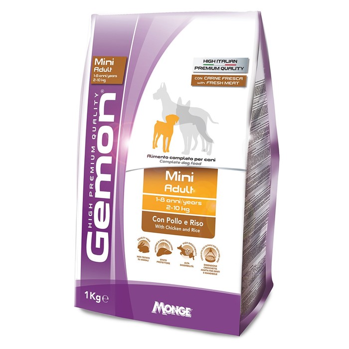 Сухой корм Gemon Dog Mini для взрослых собак мелких пород, курица с рисом, 1 кг