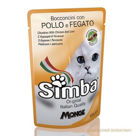 

Влажный корм Simba Cat Pouch для кошек, курица с печенью, пауч, 100 г