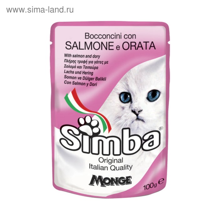 Влажный корм Simba Cat Pouch для кошек, лосось с камбалой, пауч, 100 г