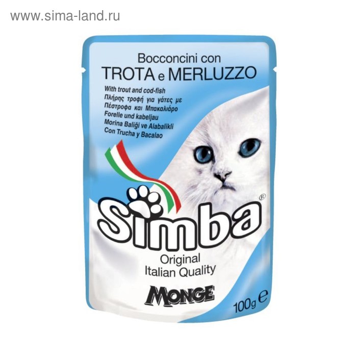 Влажный корм Simba Cat Pouch для кошек, форель с треской, пауч, 100 г