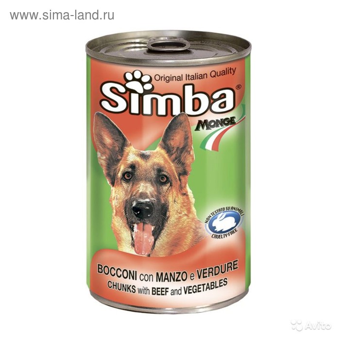 Влажный корм Simba Dog для собак, кусочки говядина с овощами, ж/б, 1230 г