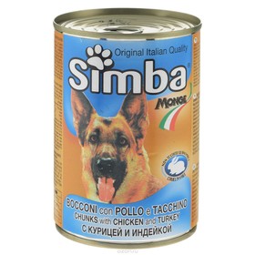 

Влажный корм Simba Dog для собак, кусочки курицы с индейкой, ж/б, 1230 г