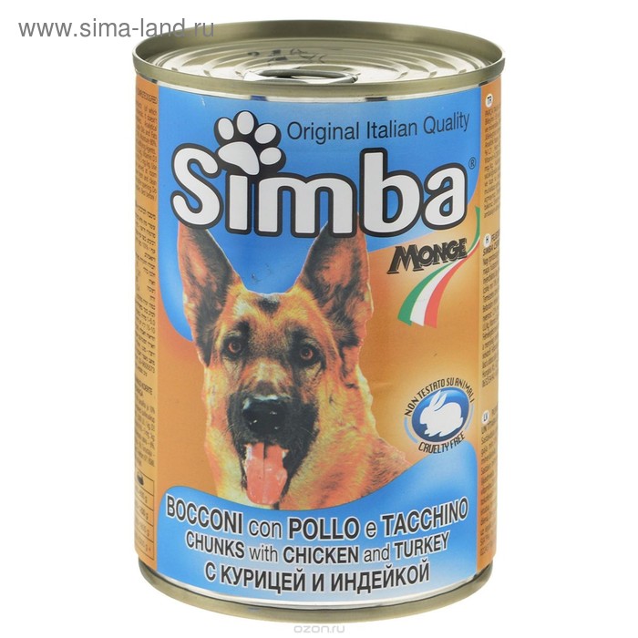 Влажный корм Simba Dog для собак, кусочки курицы с индейкой, ж/б, 1230 г