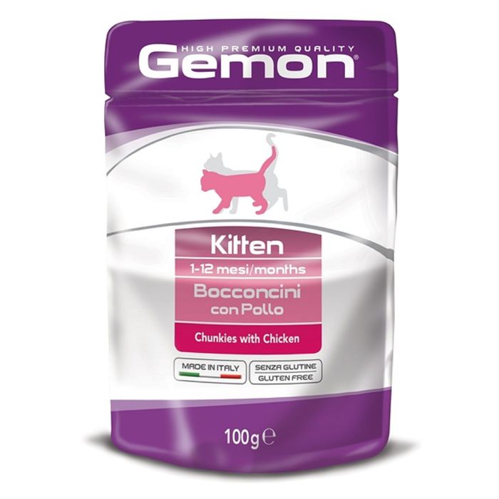 Влажный корм Gemon Cat Pouch для котят, кусочки курицы, пауч, 100 г
