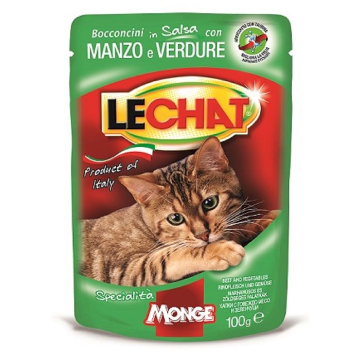 Влажный Lechat Pouch для кошек, говядина/овощи, пауч, 100 г