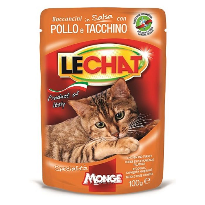 Влажный корм Lechat Pouch для кошек, курица/индейка, пауч, 100 г