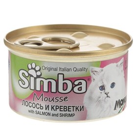 

Влажный корм Simba Cat Mousse для кошек, мусс лосось/креветки, ж/б, 85 г