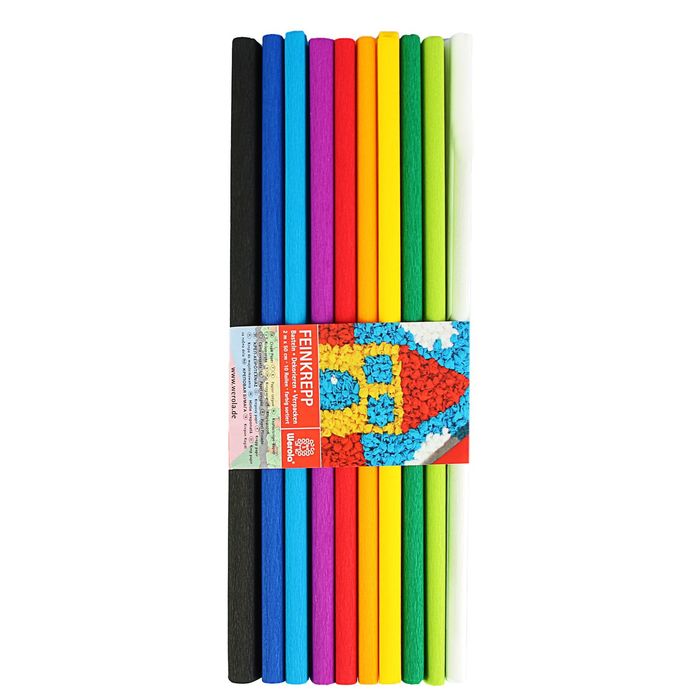 Набор креповой бумаги 10 рулонов, 10 цветов, 50*200см, 32 г/м2, растяжение 55%, цена указана за 1 рулон