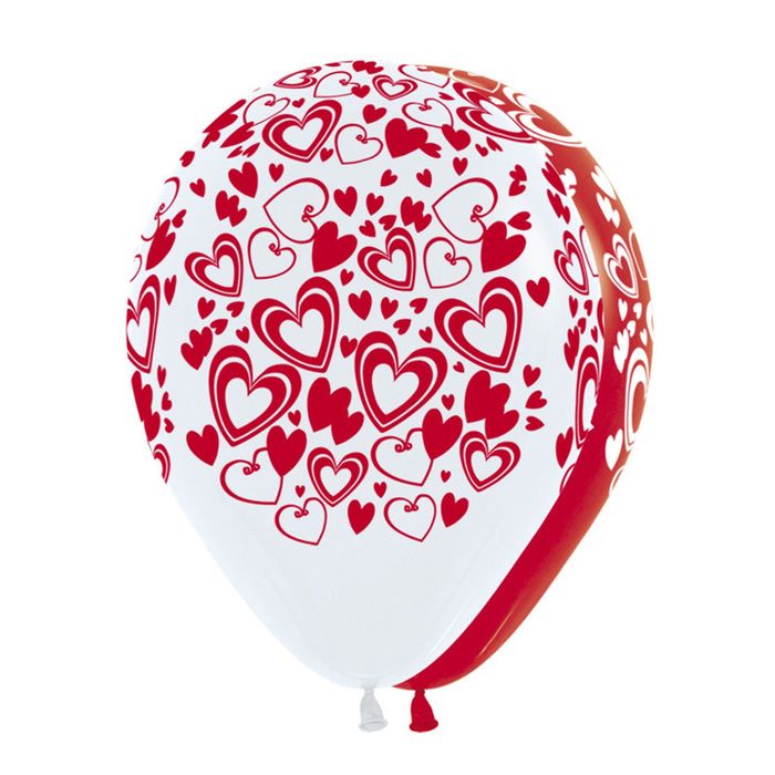 Шар латексный 12" "Кокетливые сердечки", пастель, набор 12 шт., цвет белый, красный