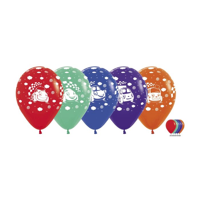 Шар латексный 12" "Мультяшные машинки", пастель, набор 12 шт., цвета МИКС