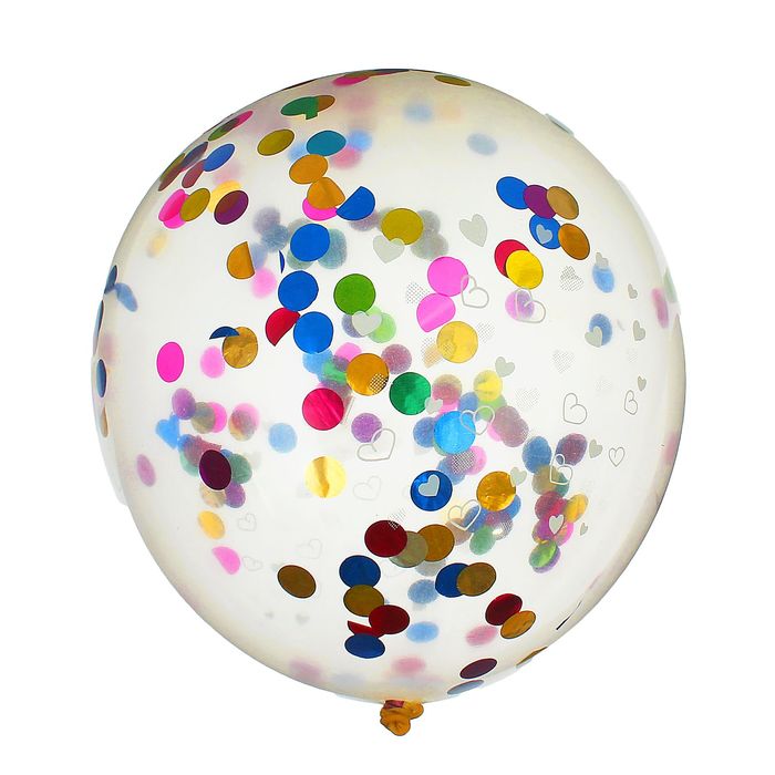 Шар латексный 16" "Сердечки", конфетти-кружочки, набор 2 шт., прозрачный