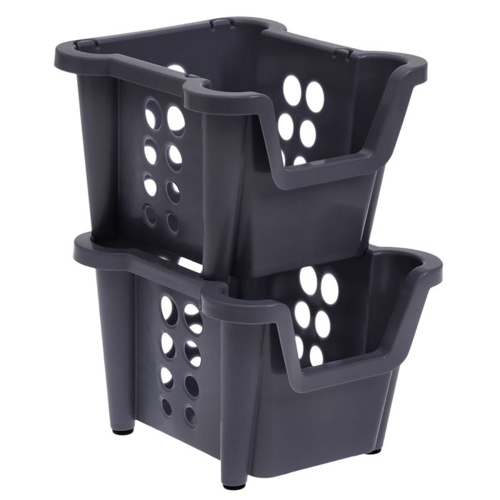 Набор ящиков 37х28х22 см Proxi, 2 шт, штабелируемые, цвет мокрый асфальт