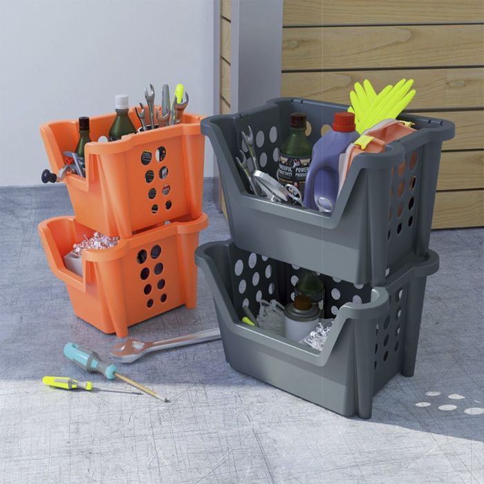 Набор ящиков 37х28х22 см Proxi, 2 шт, штабелируемые, цвет мокрый асфальт