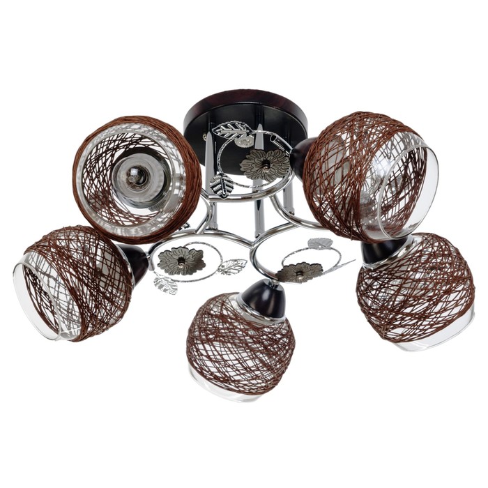 Люстра "Фива" 5 ламп 40W E27 основание хром-коричневый 48х48х28 см