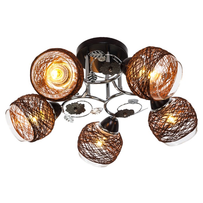 Люстра "Фива" 5 ламп 40W E27 основание хром-коричневый 48х48х28 см