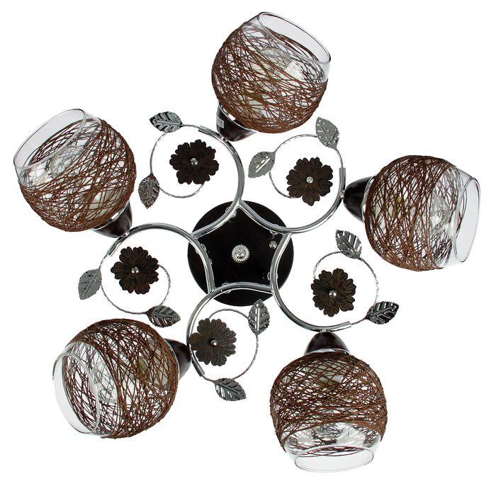 Люстра "Фива" 5 ламп 40W E27 основание хром-коричневый 48х48х28 см