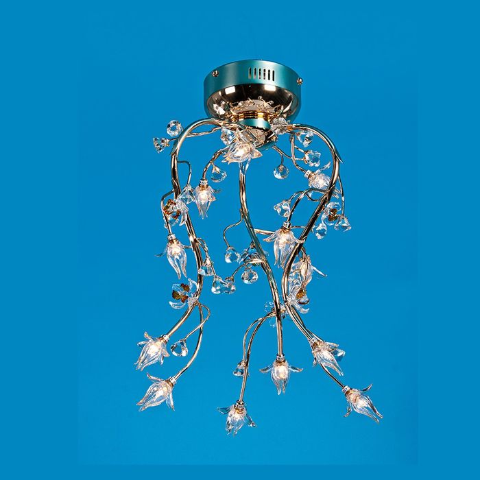 Люстра хрусталь "Узор" 12 ламп 20W G4 основание золото 33х33х63 см