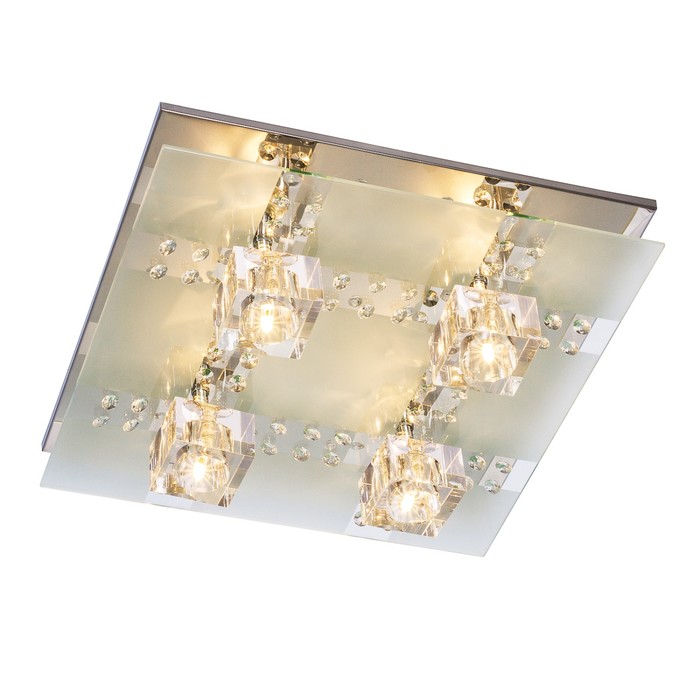 Люстра квадрат "Исенти" 4 лампы 20W G4 основание хром 40х40х10 см