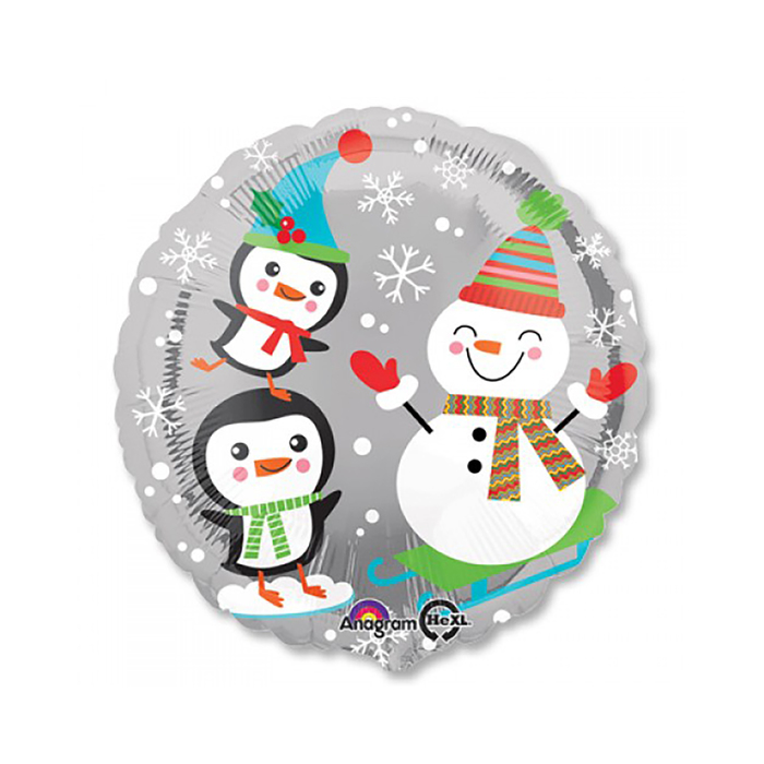 Шар фольгированный 18" Санта снеговик и Пингвины S40 Круг АГ