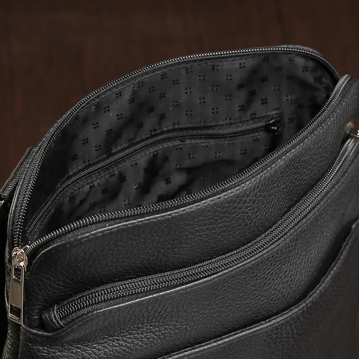 Планшет мужской на молнии, 2 отдела, 2 наружных кармана, чёрный