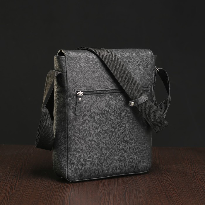 Планшет мужской на молнии, 1 отдел, 2 наружных кармана, длинный ремень, чёрный