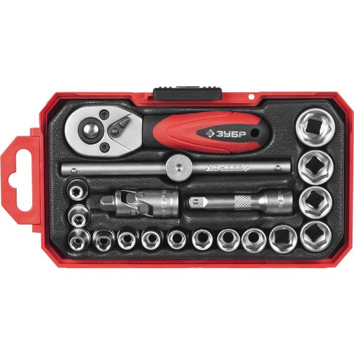 Набор "ЗУБР" МАСТЕР, торцовые головки FLANK 1/4", 3.5-14 мм, 19 предметов