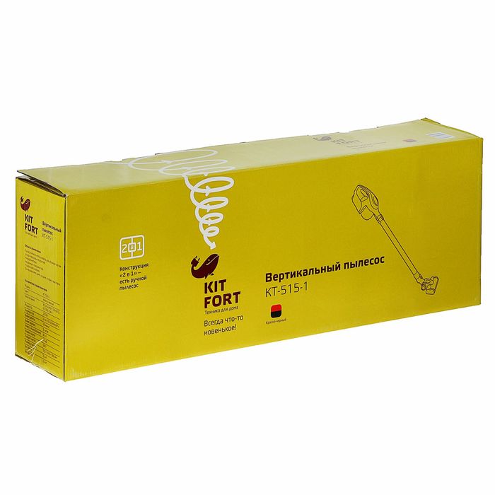 Пылесос Kitfort КТ-515-1, 150 Вт, 0.3 л, вертикальный + ручной, красно-черный