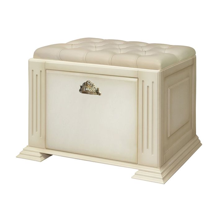 Банкетка-обувница средняя. "Честер" / слоновая кость, кожа беж