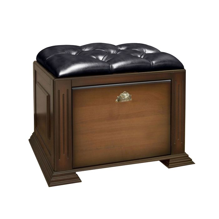 Банкетка-обувница средняя.(узкая) "Честер" / итальянский орех, кожа черн