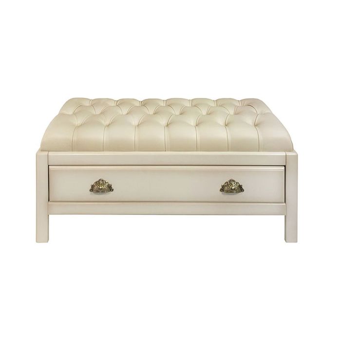 Банкетка больш. "Честер" / слоновая кость, кожа беж