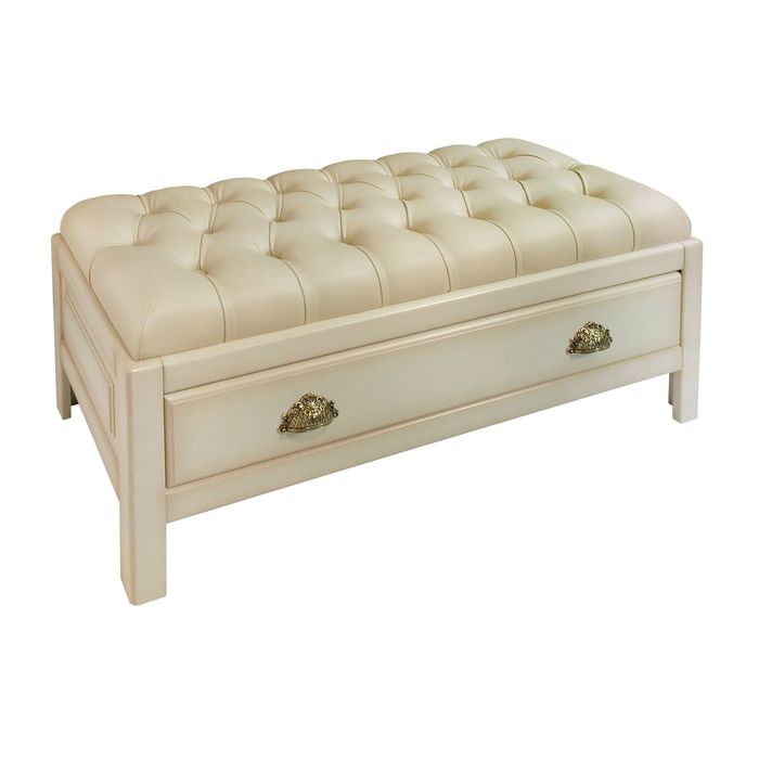 Банкетка больш. "Честер" / слоновая кость, кожа беж