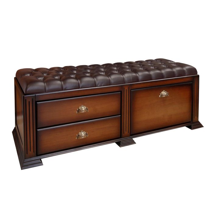 Банкетка двойная с ящиками и обувницей. / итальянский орех, кожа кор