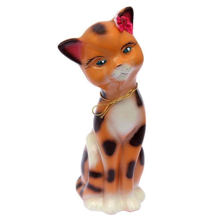 Копилка "Кошечка Ариша" большая, глянец, бежевый леопард