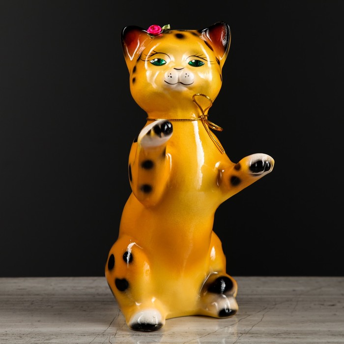 Копилка "Кот-попрошайка" глянец, коричневый леопард, микс