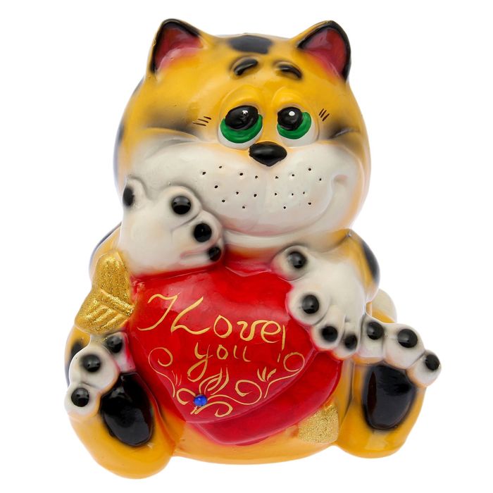 Копилка "Кот с сердцем" глянец, жёлтый леопард