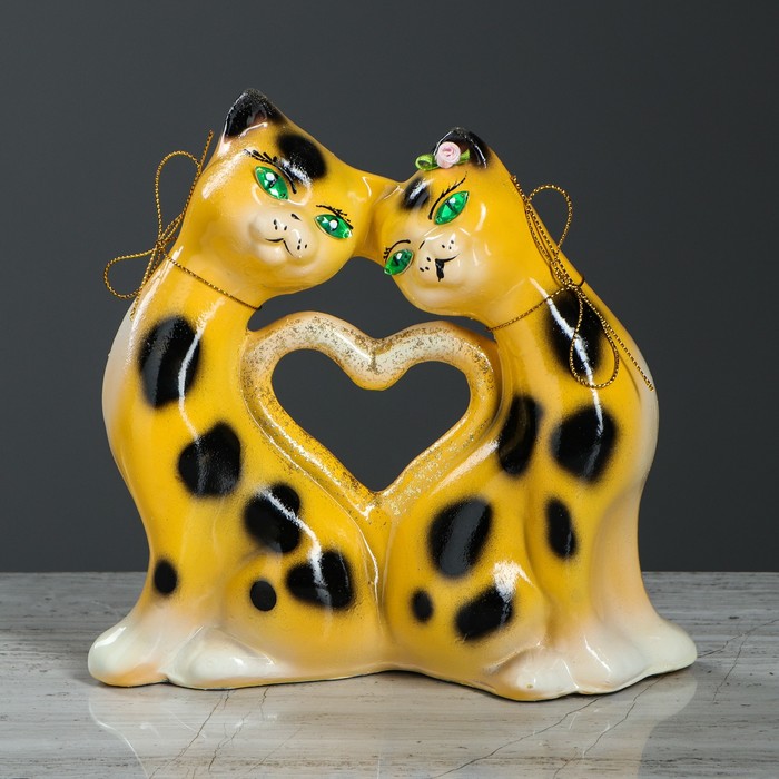 Копилка "Котики с сердцем" малая, глянец, жёлтый леопард