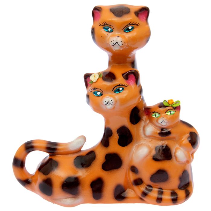 Копилка "Коты семья" новая, глянец, бежевая, леопард, микс