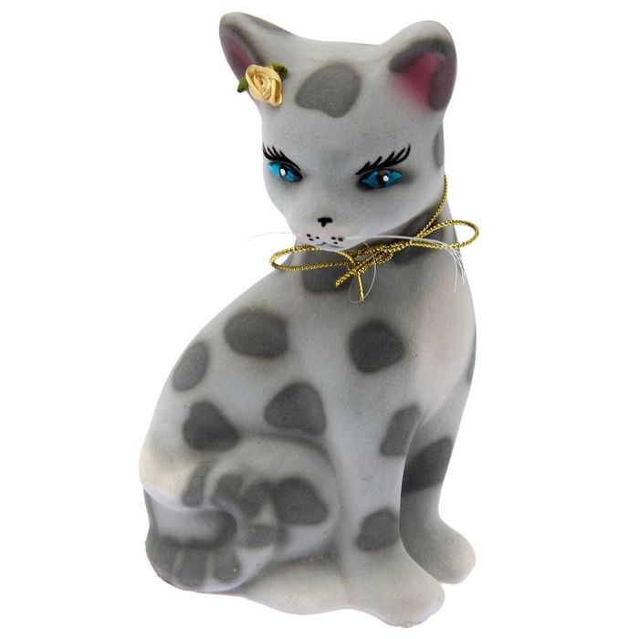 Копилка "Лиза малая" флок, серая, леопард