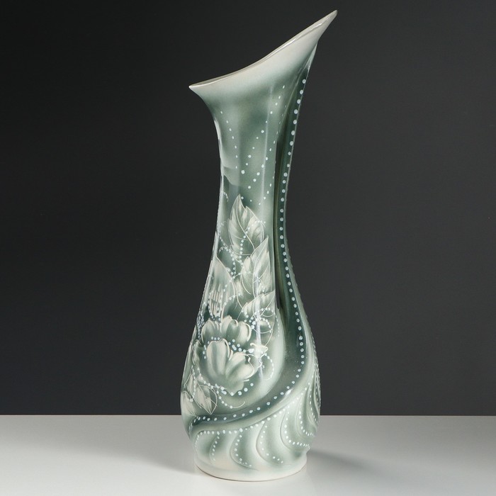 Ваза напольная "Лотос" жемчуг, голуби