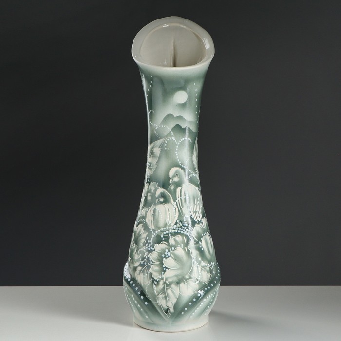 Ваза напольная "Лотос" жемчуг, голуби