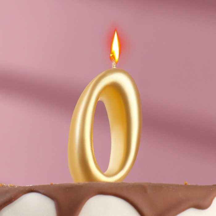 Свеча для торта цифра Овал золотая 0, большая, 5,5 см