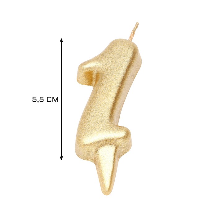 Свеча для торта цифра "Овал" золотая "1", большая