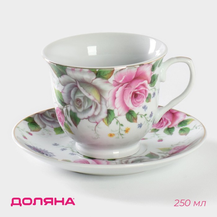 Чайная пара Доляна «Томная роза», чашка 230 мл, блюдце