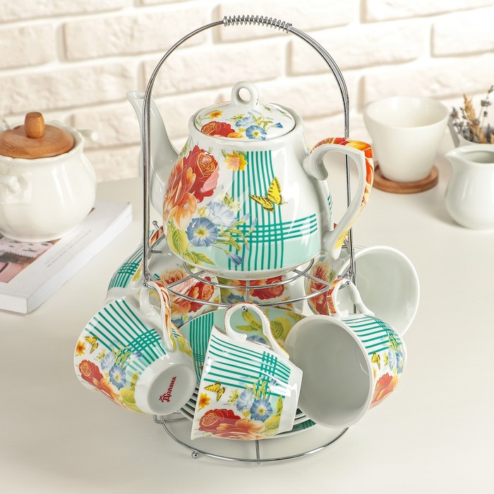 Набор чайный на 6 персон "Мари", 13 предметов: 6 чайных пар 210 мл, чайник 1 л