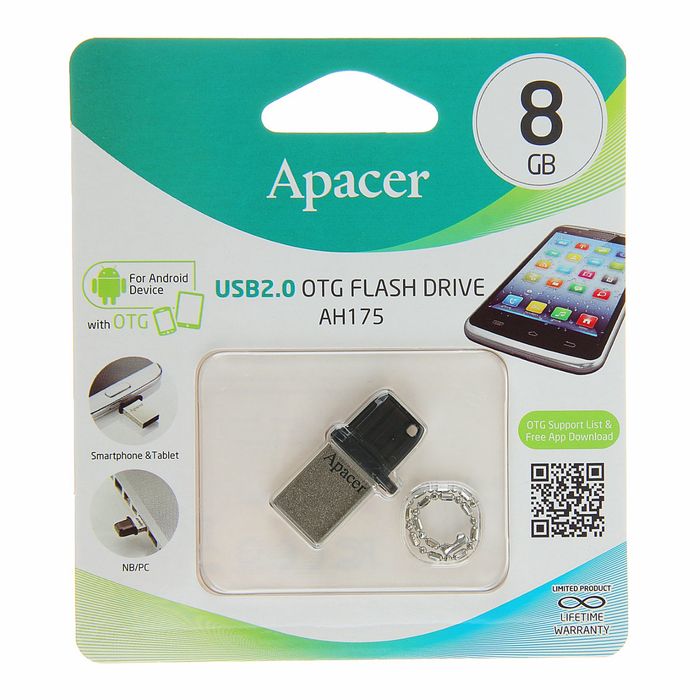 Флешка USB Apacer 8GB AH175 OTG, разъемы USB/microUSB