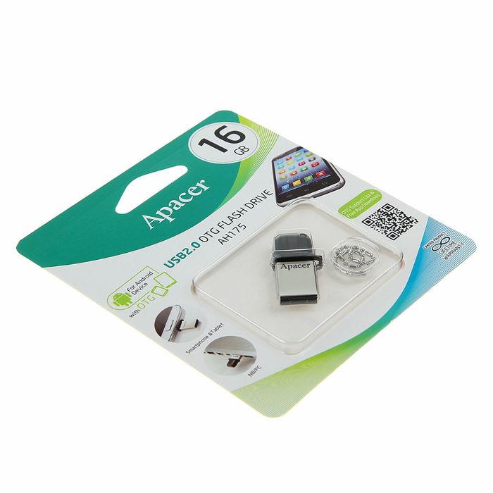 Флешка USB Apacer 16GB AH175 OTG, разъемы USB/microUSB, черная