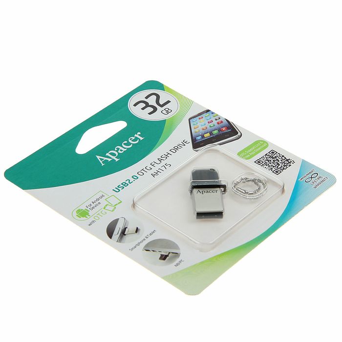 Флешка USB Apacer 32GB AH175 OTG, разъемы USB/microUSB, черная