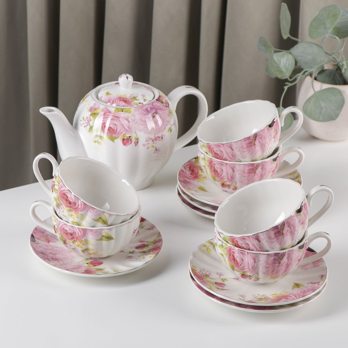 Сервиз чайный "Вдохновение", 13 предметов: 6 чашек 250 мл, 6 блюдец, чайник 1 л